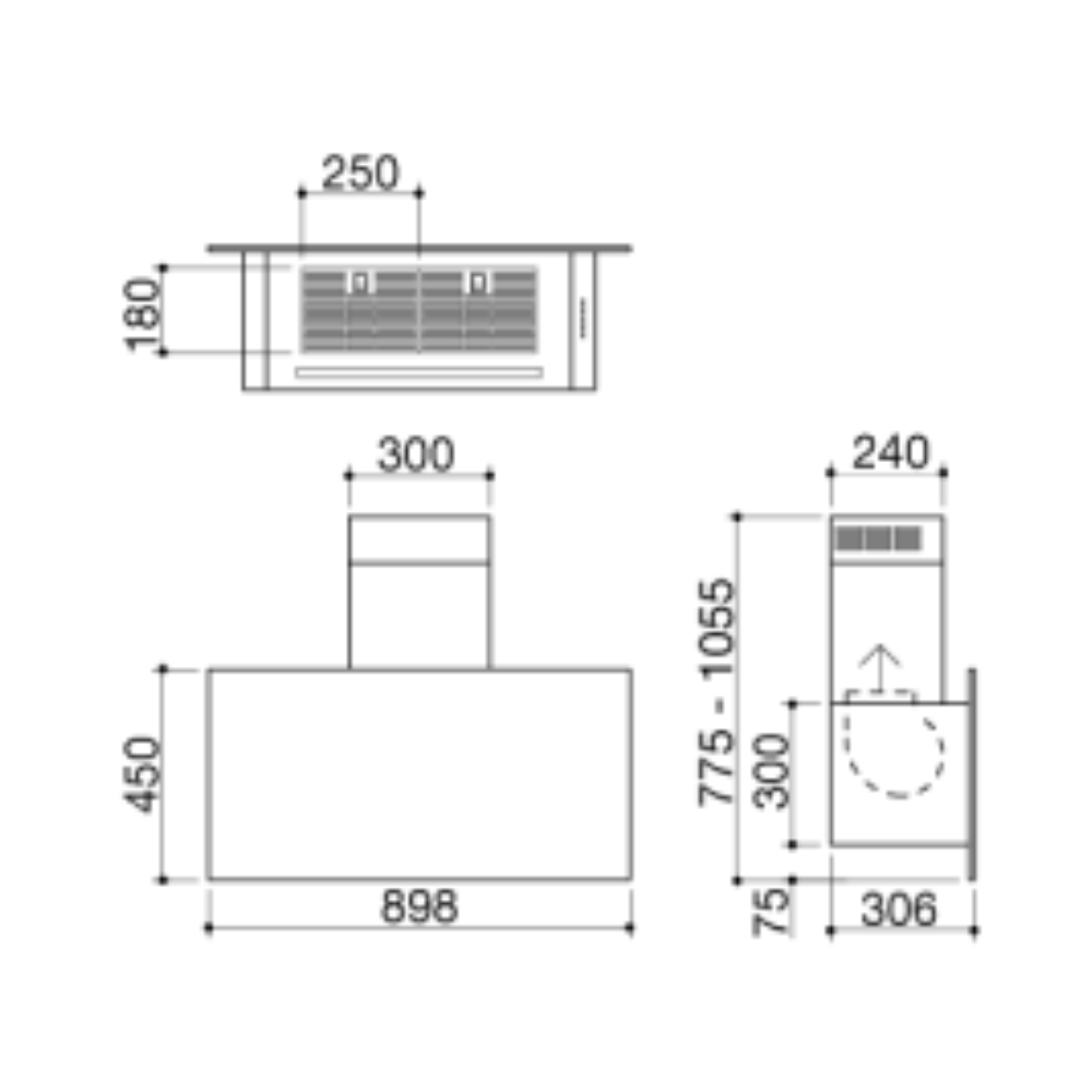 Barazza 1KUNP91 Cappa Unique a parete modulo da 90 cm, Acciaio inox Vintage