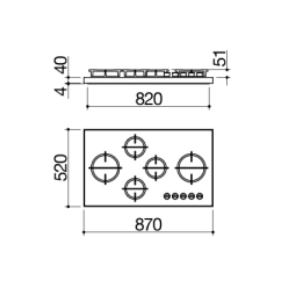 Piano cottura Barazza 1PKM90N KASAI MOOD da 90 cm 4 GAS + doppia corona Flat Eco - Design