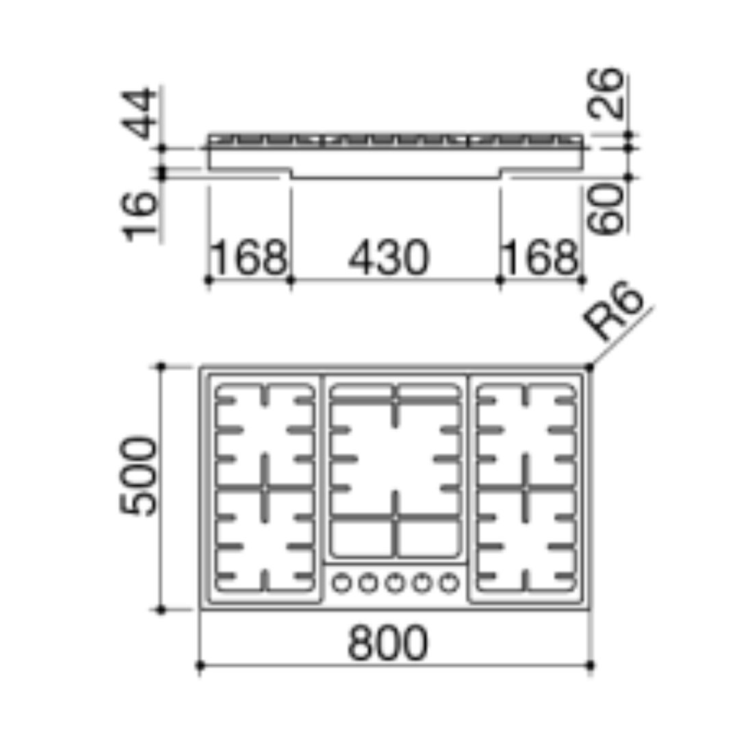 Barazza 1POF80 Piano cottura OFFICINA incasso a filo da 80 cm 4 GAS + DOPPIA CORONA scheda tecnica