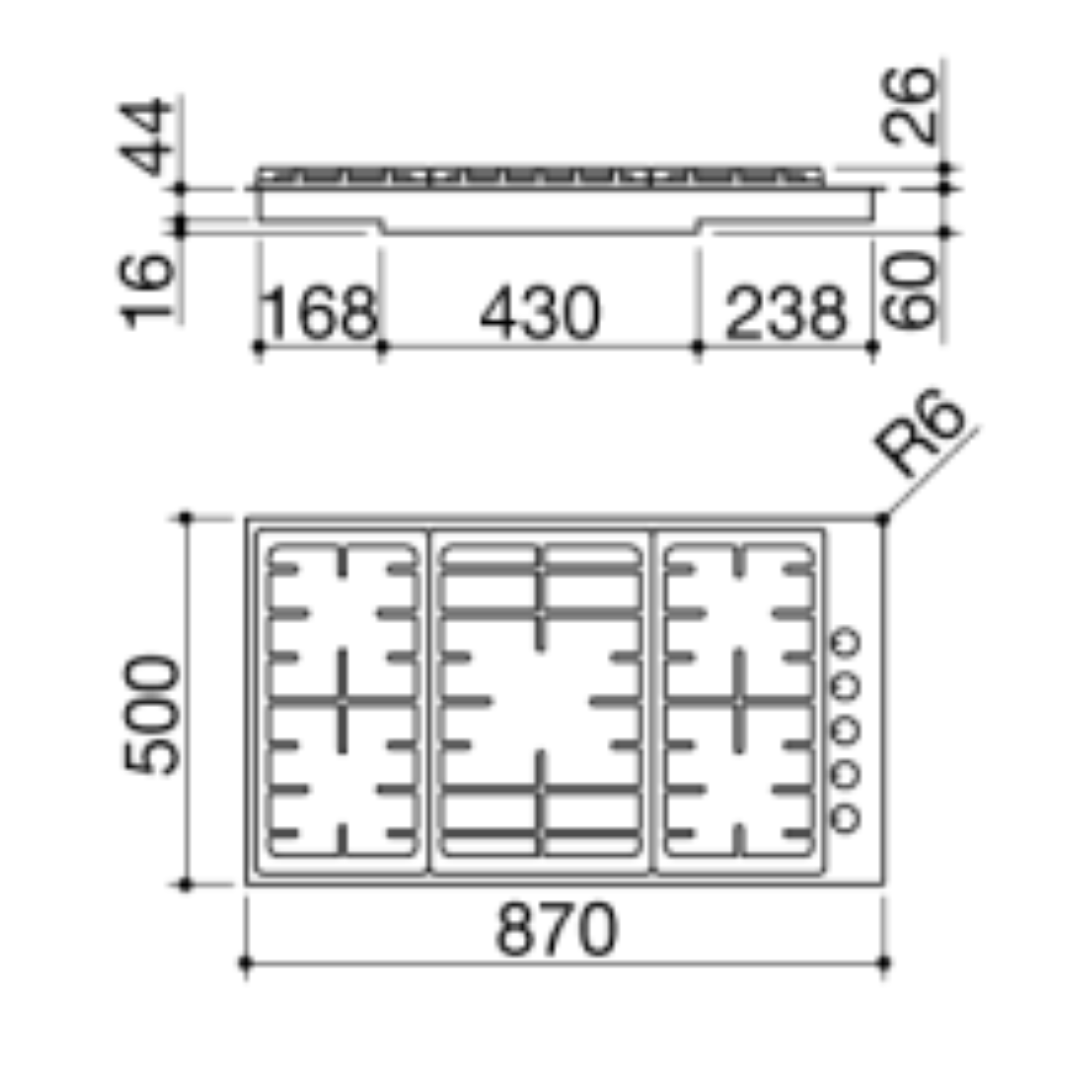 Barazza 1POF90 Piano cottura OFFICINA incasso a filo da 90 cm 4 GAS + DOPPIA CORONA scheda tecnica
