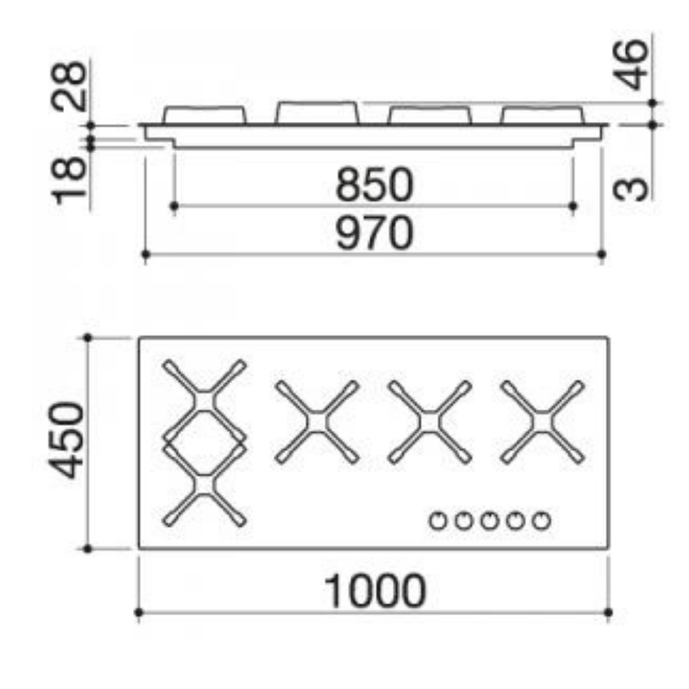 Barazza 1PSPF105 Piano cottura Select Plus Flat incasso e filo da 100 cm