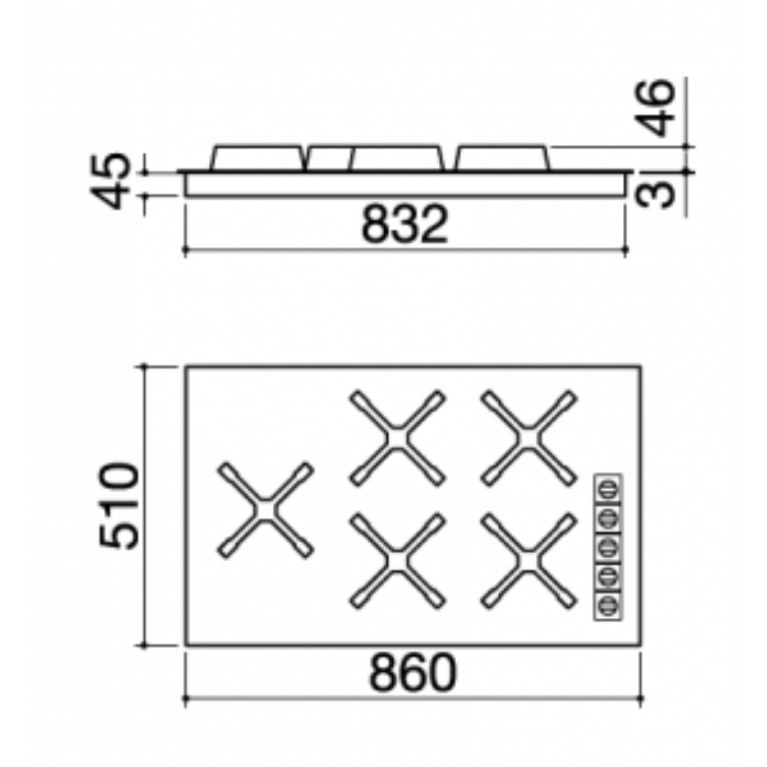 Barazza 1PUN95 Piano cottura Unique incasso da 90 cm 4 gas + tripla corona