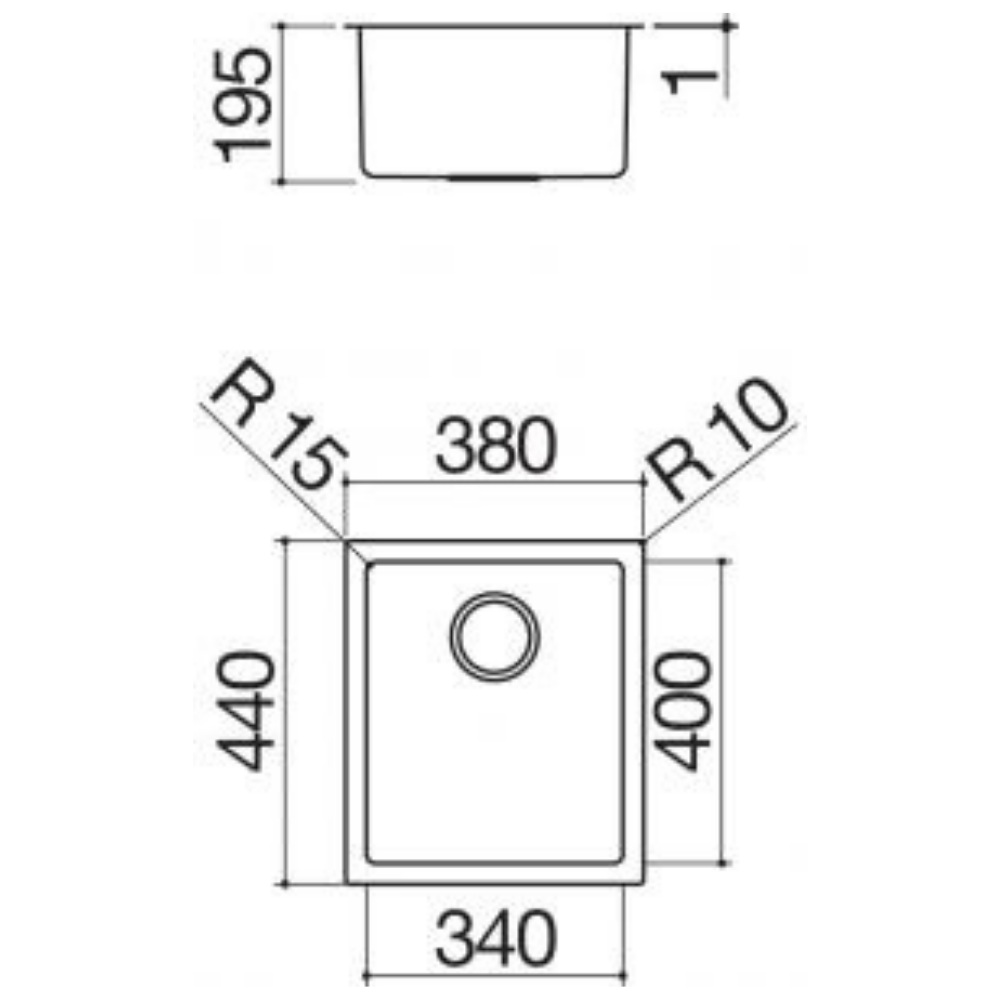 Lavello Barazza Vasca Quadra Raggio “15” DA 34×40 incasso e filo 1X3440I