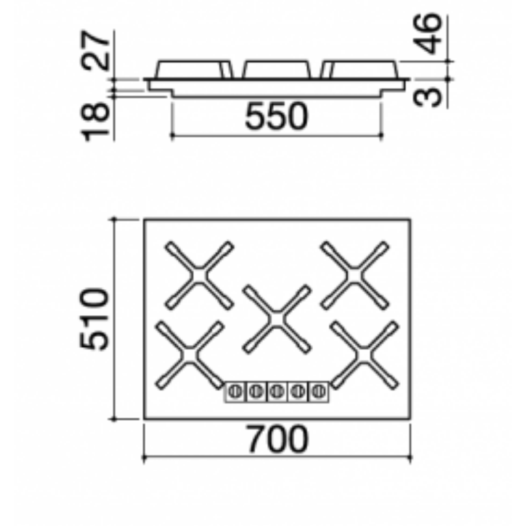 SCHEDA TECNICA Barazza 1PUN75 Piano cottura Unique incasso da 70 cm 4 gas + tripla corona