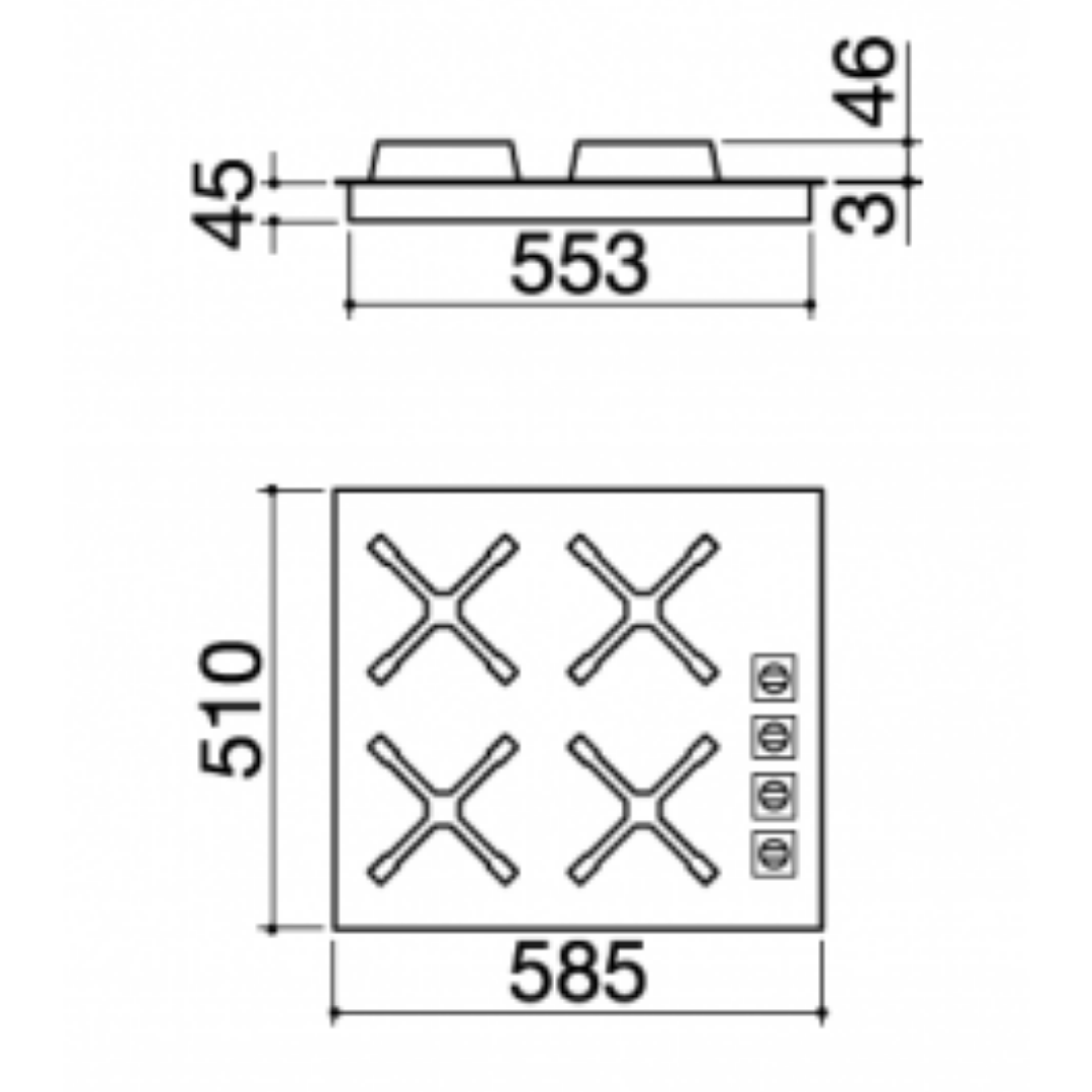 scheda tecnica Barazza 1PUN64 Piano cottura Unique incasso da 60 cm 3 gas + tripla corona