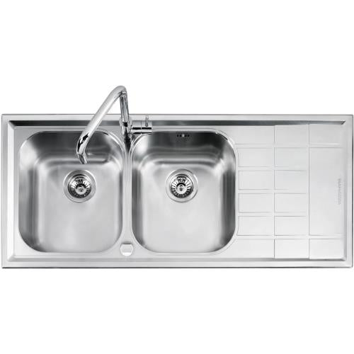 BARAZZA 1LLV120/2D Lavello Incasso | 2 vasche + gocciolatoio dx, Vasche 34x39x21 cm, Acciaio inox AISI 304