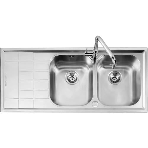 BARAZZA 1LLV120/2S Lavello Incasso | 2 vasche + gocciolatoio sx, Vasche 34x39x21 cm, Acciaio inox AISI 304