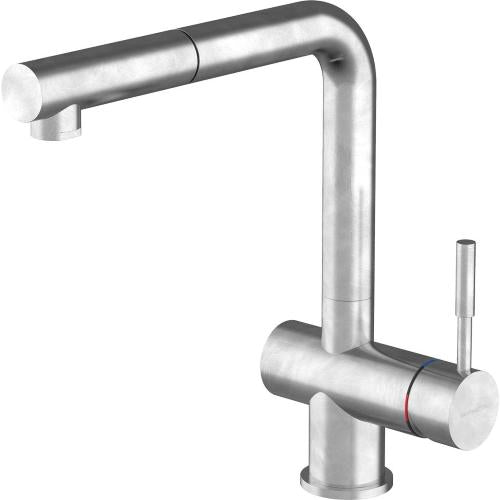 BARAZZA 1RUBMSTDV Miscelatore Lavello | Doccia estraibile, Acciaio inox Vintage AISI 304, Cartuccia dischi ceramici