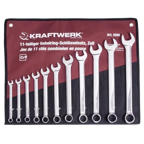 Kraftwerk Tools 3585R 11pz- Astuccio chiavi combinate pollici, lucide
