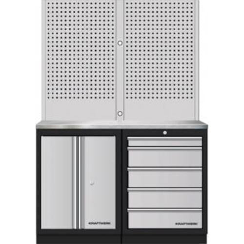 Kraftwerk Tools 3964K-S5-WIX Mobilio 2er Combiparete forata 2 acciaio inox, 5 cassetti