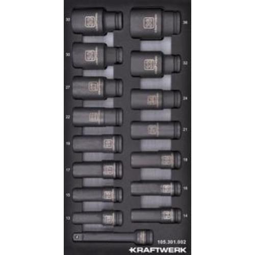 Kraftwerk Tools 105.301.002 1/2'' Chiavi a bussola metriche lunghe 16-pz. Inlay 20x40