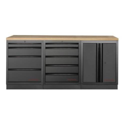 Kraftwerk Tools 3964K-BLK-001 MOBILIO BLK Mobili da officina a 3 elementi, Faggio