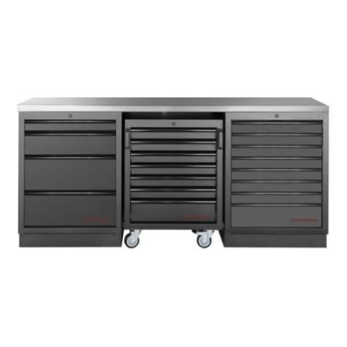 Kraftwerk Tools 3964K-BLK-002-IX MOBILIO BLK Mobili da officina a 3 elementi, Inox