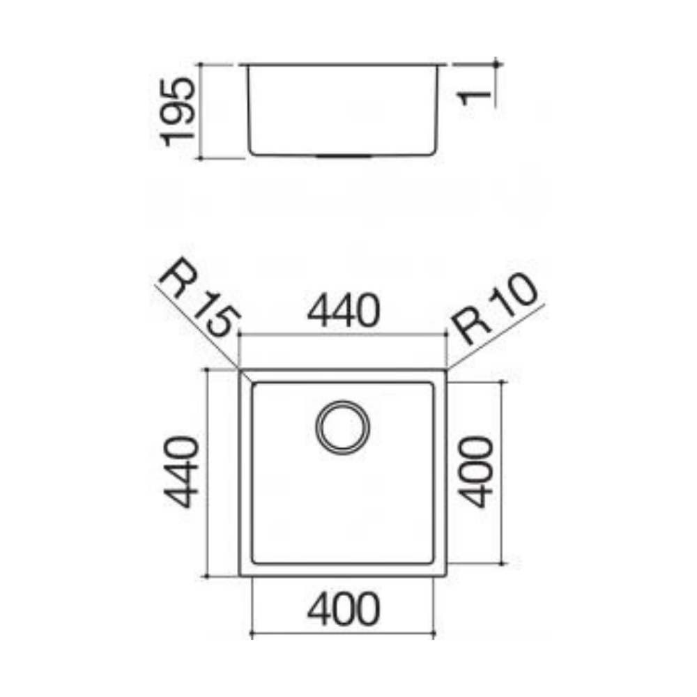 Lavello Barazza Vasca Quadra Raggio “15” DA 40×40 incasso e filo 1X4040I