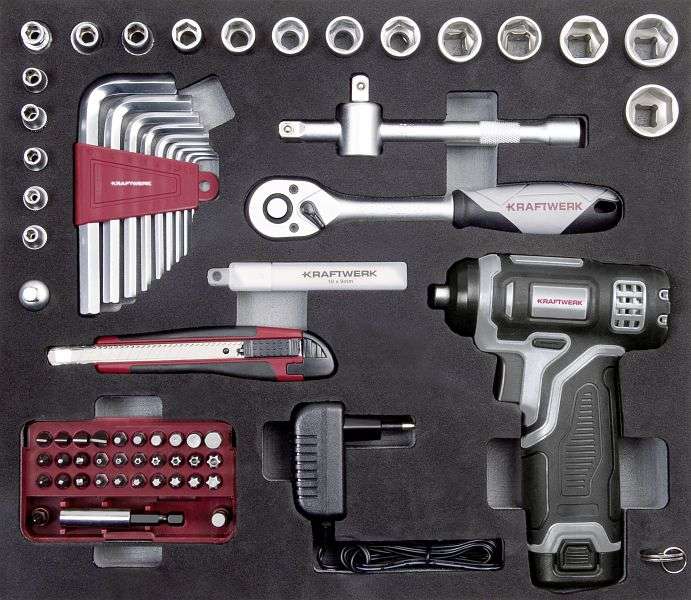 Valigetta attrezzi Kraftwerk B152, 1/4+ 3/8 104 pezzi, con avvitatore a batteria, 202.152.000